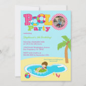 かわいいプールを囲んでのパーティの女の子の写真の誕生会の招待 招待状 (正面)