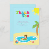 かわいいプールを囲んでのパーティの女の子の誕生日は平らなカード感謝していしています サンキューカード (正面/裏面)