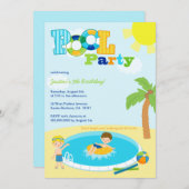 かわいいプールを囲んでのパーティの男の子の誕生日のパーティの招待状 招待状 (正面/裏面)