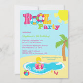 かわいいプールパーティーの女の子の誕生日パーティーの招待 招待状 (正面)