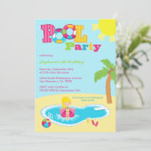 かわいいプールパーティーの女の子の誕生日パーティーの招待 招待状 (スタンド正面)
