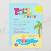 かわいいプールパーティーの女の子の誕生日パーティーの招待 招待状 (正面/裏面)