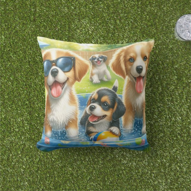 かわいいプールパーティーの犬好き アウトドアクッション (芝生)