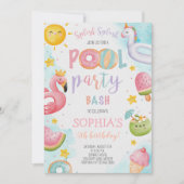 かわいいプールパーティーの誕生日バッシュ 招待状 (正面)