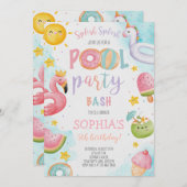 かわいいプールパーティーの誕生日バッシュ 招待状 (正面/裏面)