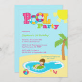 かわいいプールパーティーの誕生日パーティーの招待 招待状 (正面/裏面)