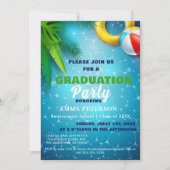 かわいいプールパーティースイミング卒業ギフトグリーン 招待状 (正面)