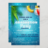 かわいいプールパーティースイミング卒業ギフトホワイト 招待状 (正面/裏面)