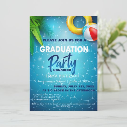かわいいプールパーティースイミング卒業ギフト 招待状 (スタンド正面)