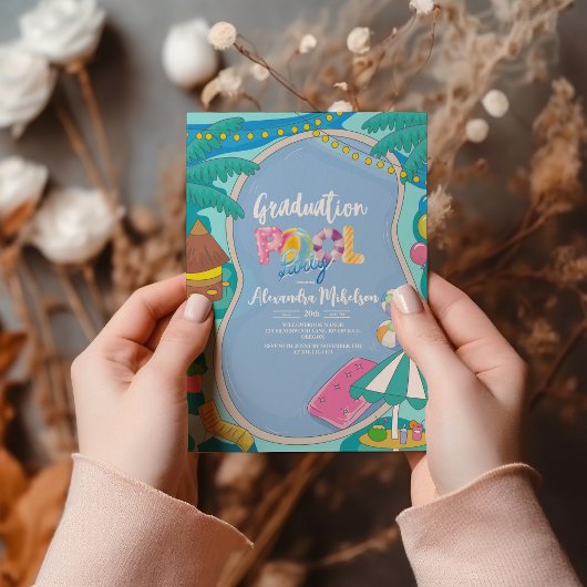 かわいいプールパーティースイミング卒業 招待状