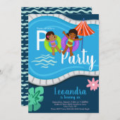 かわいいプールパーティー子供の誕生日任意の年齢 招待状 (正面/裏面)