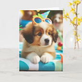 かわいいプールパーティー子犬すべての行事 カード (黄色い花)