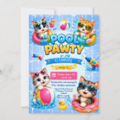 かわいいプールパーティー猫の子供の誕生日招待状 招待状 (正面)