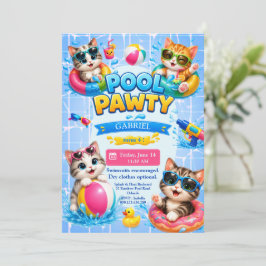 かわいいプールパーティー猫の子供の誕生日招待状 招待状