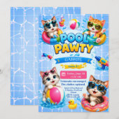 かわいいプールパーティー猫の子供の誕生日招待状 招待状 (正面/裏面)