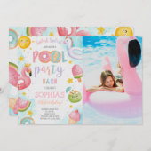 かわいいプールパーティー誕生日Bash写真 招待状 (正面/裏面)