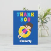 かわいいプール誕生日パーティーの女の子カスタム子供 サンキューカード (スタンド正面)