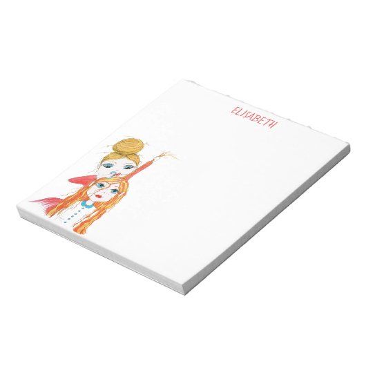 かわいいヘアカットお洒落イラストレーションパーソナライズされた ノートパッド (回転)