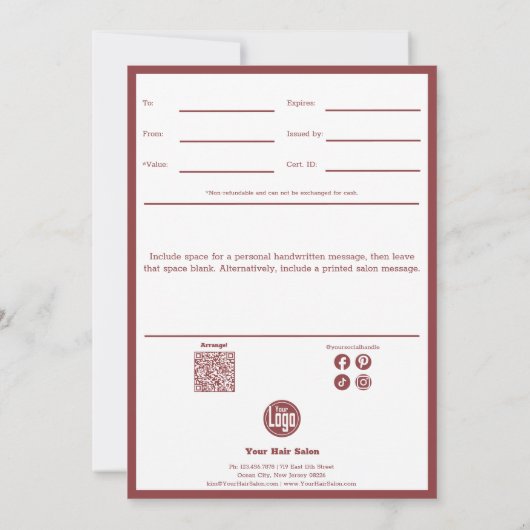 かわいいヘアツールサロン ギフト券 フラットカード (裏面)