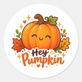 かわいいヘイ・パンプキン・オータム・ハロウィンステッカー ラウンドシール