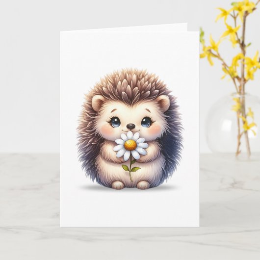 かわいいヘッジホッグとデイジー空白のグリーティングカード カード (黄色い花)