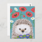 かわいいヘッジホッグと春の花はがき ポストカード (正面/裏面)