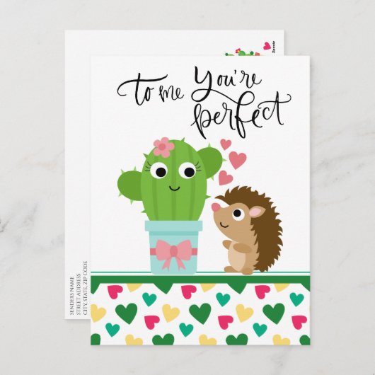 かわいいヘッジホッグのバレンタイン|サボテンあなたは完璧 シーズンポストカード (正面/裏面)