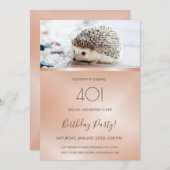 かわいいヘッジホッグの写真 |カスタムバラ金ゴールド誕生日 招待状 (正面/裏面)