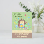 かわいいヘッジホッグの親/先生会議はがき ポストカード (スタンド正面)