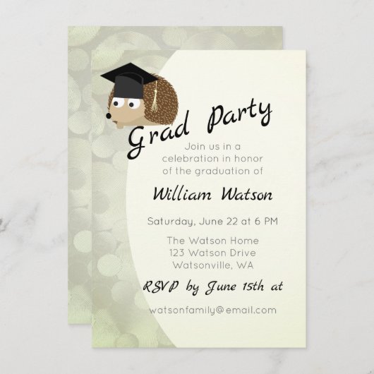 かわいいヘッジホッグをテーマにした卒業パーティー招待状 招待状 (正面/裏面)