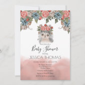 かわいいヘッジホッグウッドランドフローラガールベビーシャワー 招待状 (正面)