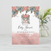 かわいいヘッジホッグウッドランドフローラガールベビーシャワー 招待状 (スタンド正面)