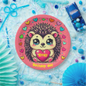 かわいいヘッジホッグカスタマイズ可能な誕生日ガール ペーパープレート (パーティー)