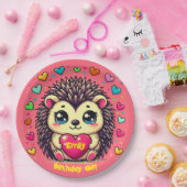 かわいいヘッジホッグカスタマイズ可能な誕生日ガール ペーパープレート (パーティー)