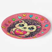 かわいいヘッジホッグカスタマイズ可能な誕生日ガール ペーパープレート (アングル)