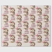かわいいヘッジホッグガールズパーソナライズされた誕生日 ラッピングペーパー (フラット)