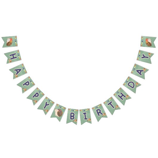 かわいいヘッジホッグハッピーバースデーバナー素朴- Burla バンティングフラッグ (全)