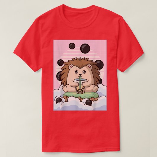 かわいいヘッジホッグバブルボバミルクティー日本のエスト Tシャツ (デザイン正面)