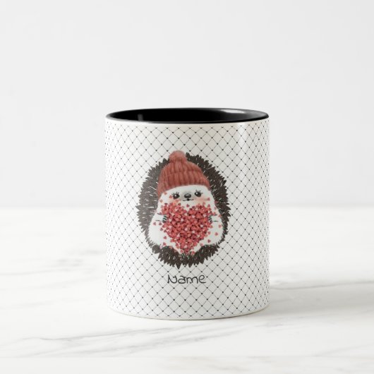 かわいいヘッジホッグピンクハート名 ツートーンマグカップ (中央)
