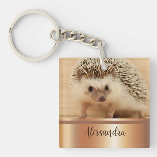 かわいいヘッジホッグフェイクバラ金ゴールドキーチェーン キーホルダー (正面)