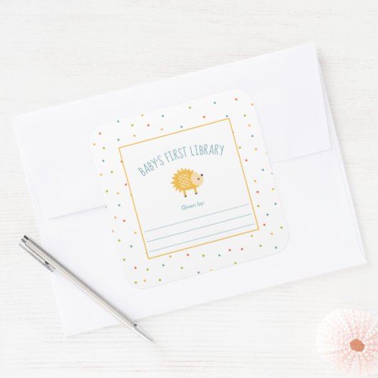 かわいいヘッジホッグベビー初のライブラリー蔵書票 スクエアシール (封筒)