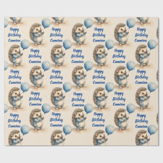 かわいいヘッジホッグボーイズパーソナライズされた誕生日 ラッピングペーパー (フラット)