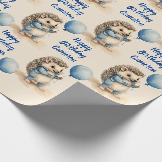 かわいいヘッジホッグボーイズパーソナライズされた誕生日 ラッピングペーパー (角)