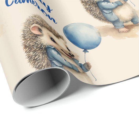 かわいいヘッジホッグボーイズパーソナライズされた誕生日 ラッピングペーパー (ロールコーナー)