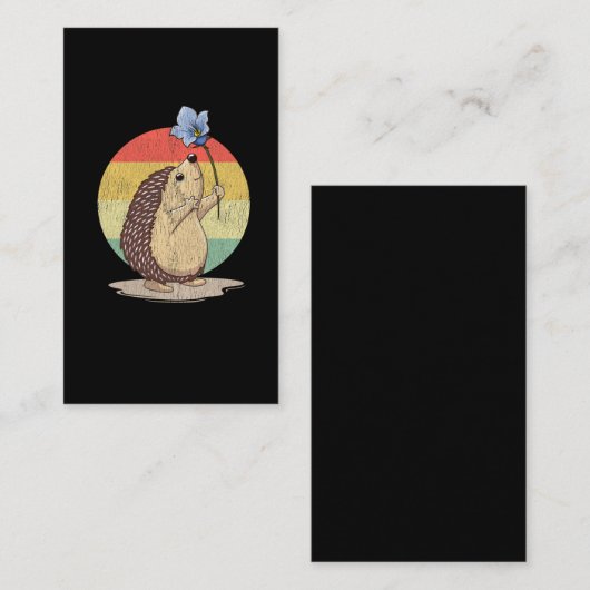 かわいいヘッジホッグレトロの花の夕焼け秋の動物 名刺 (正面/裏面)