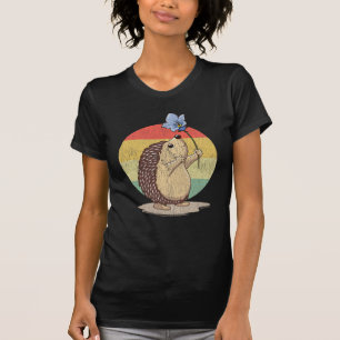 かわいいヘッジホッグレトロの花の夕焼け秋の動物 Tシャツ