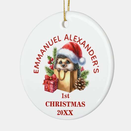 かわいいヘッジホッグ初めてのクリスマス パーソナライズされた セラミックオーナメント (左)