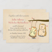 かわいいヘッジホッグ夫婦が木のスイン結婚グズに 招待状 (正面/裏面)