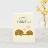 かわいいヘッジホッグ夫婦幸せ1周年 カード (黄色い花)