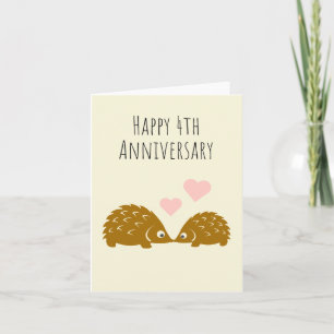 かわいいヘッジホッグ夫婦- 4周年おめでとう カード